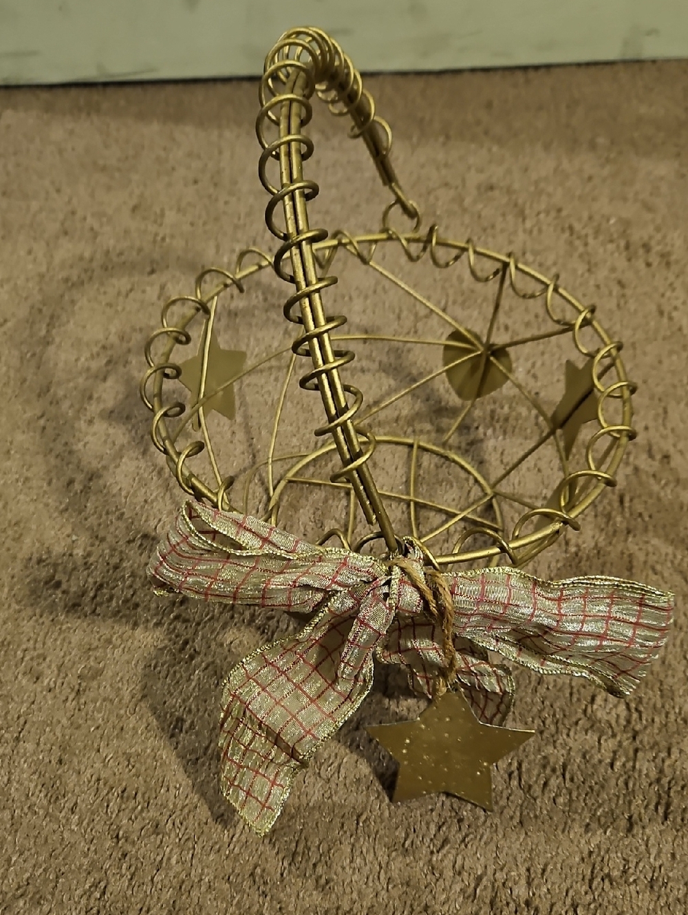 Celestial Gold Star & Heart Metal Wire  Basket with Bow